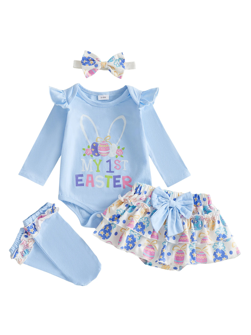 Baby Girl Easter Outfit, Long Sleeve Letters Romper with Eggs Print