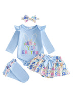 Baby Girl Easter Outfit, Long Sleeve Letters Romper with Eggs Print