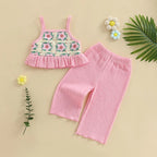 Lioraitiin Toddler Baby Girl Outfit Flower Pattern Ruffled Spaghetti