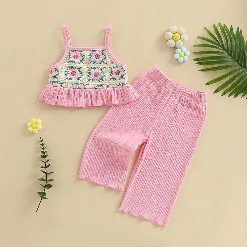 Lioraitiin Toddler Baby Girl Outfit Flower Pattern Ruffled Spaghetti
