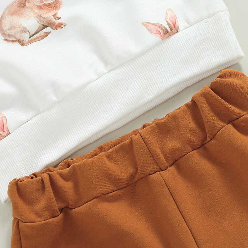 Lioraitiin 0-4Years Toddler Girls Easter Set Rabbit Print Long Sleeve