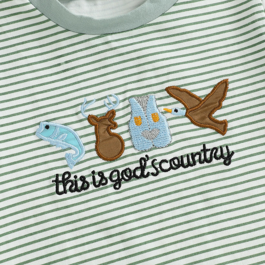 Lioraitiin Baby Boys Rompers Letter Animals Embroidery Stripe O-Neck
