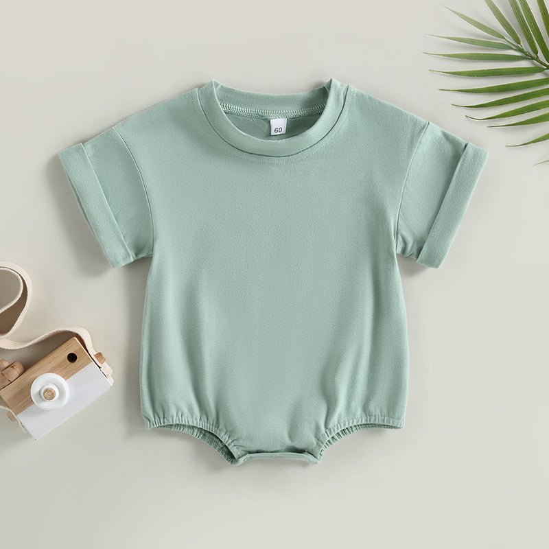 Lioraitiin 0-24M Baby Boys Girls Rompers Solid Short Sleeve O-neck
