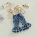 Lioraitiin 0-24M Kids Girls 2Pcs Pants Suit Long Sleeve Round Neck