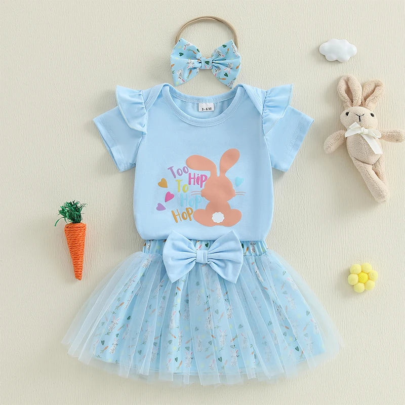 Lioraitiin Baby Girl Easter Outfit Rabbit Letter Print Crew Neck