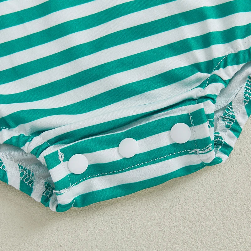 Lioraitiin Baby Boy Romper Short Sleeve Lapel Collar Stripes Print