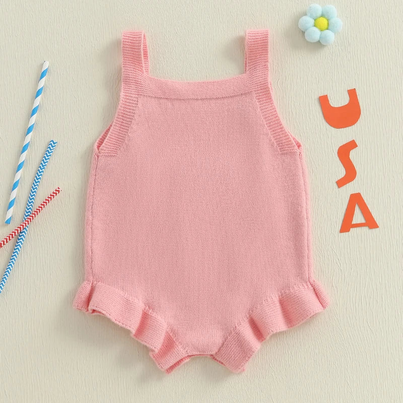 Lioraitiin Baby Girl Knit Overalls Floral Letter Embroidery