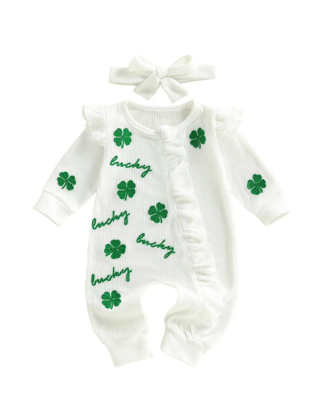 Lioraitiin Baby Girl Outfit Clover Letters Embroidery Ruffle Long