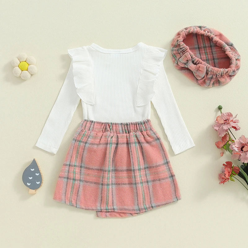 Lioraitiin Toddler Girl Outfits Solid Color Ribbed Knit Ruffles Crew