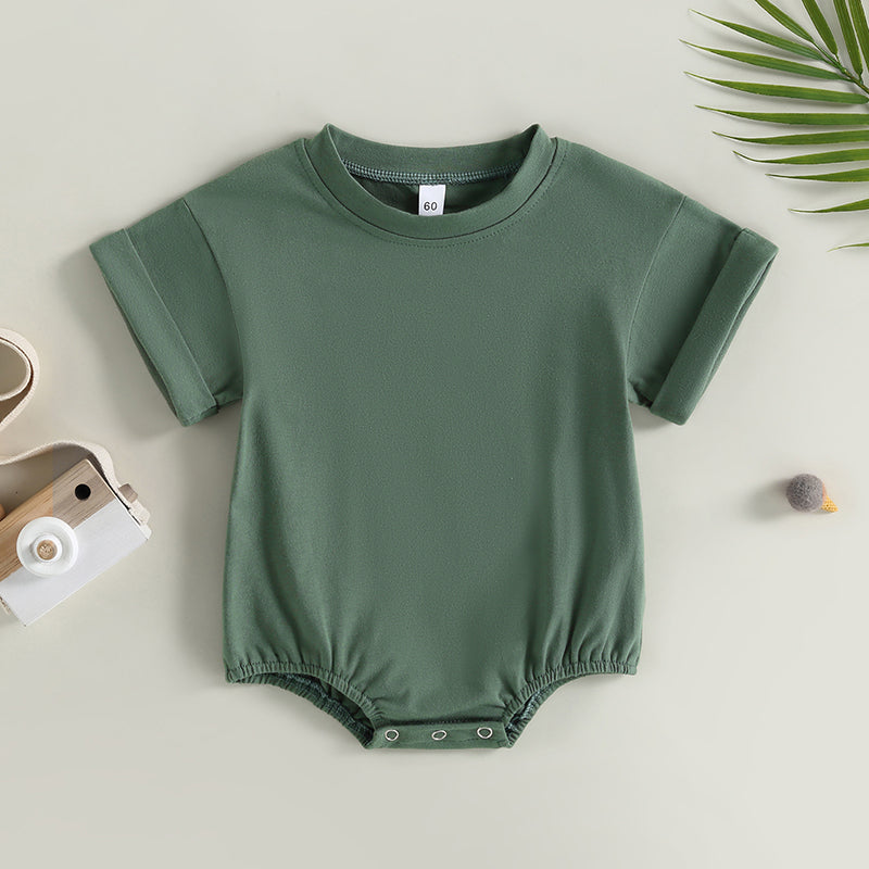 Lioraitiin 0-24M Baby Boys Girls Rompers Solid Short Sleeve O-neck