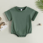 Lioraitiin 0-24M Baby Boys Girls Rompers Solid Short Sleeve O-neck