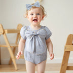 Lioraitiin Baby Girls Sweet Romper Short Sleeve Round Neck Plaid