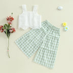 Lioraitiin Toddler Girl Eyelet Embroidery Cami Tops+Elastic Waist