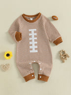 Lioraitiin Baby Boy Sweatshirt Romper Rugby Stripe Print Long Sleeve