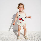 Lioraitiin Baby Girl Knit Overalls Floral Letter Embroidery