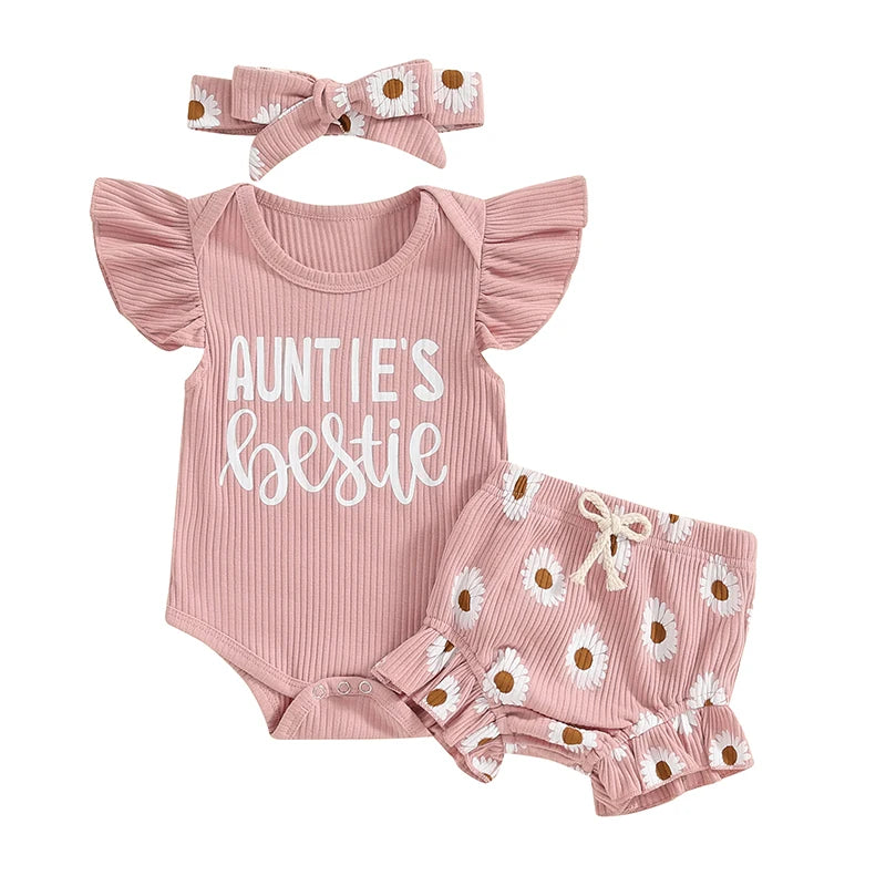 Lioraitiin 0-18M Baby Girls Shorts Sets Flying Sleeve Letter Print