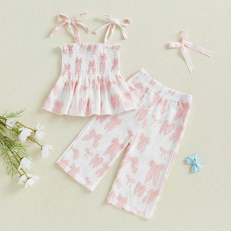 Lioraitiin Toddler Kid Baby Girl Set Sleeveless Lacing Strap Camisole