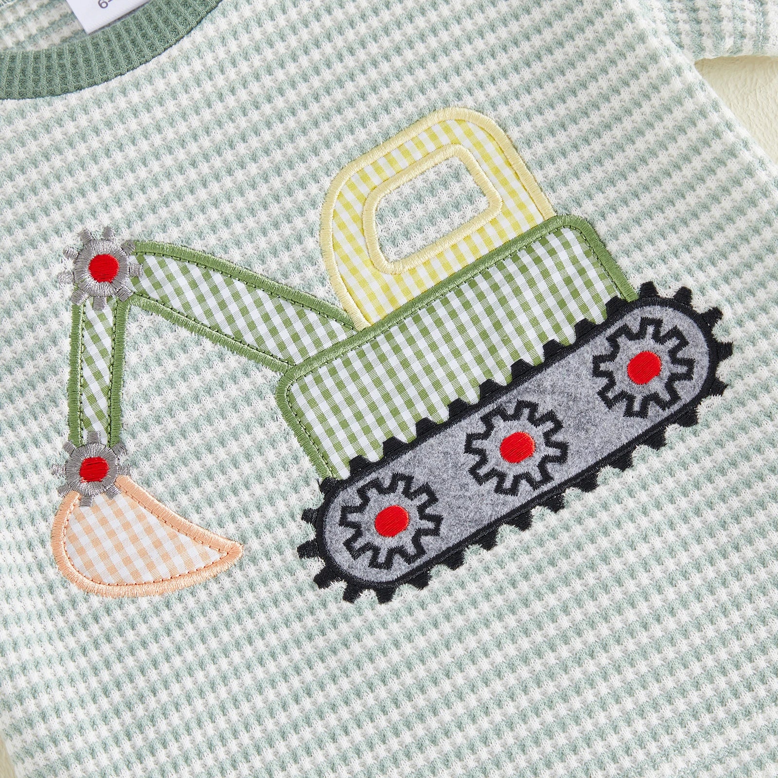 Toddler Baby Boy Outfit Excavator Embroidered Striped Short Sleeve