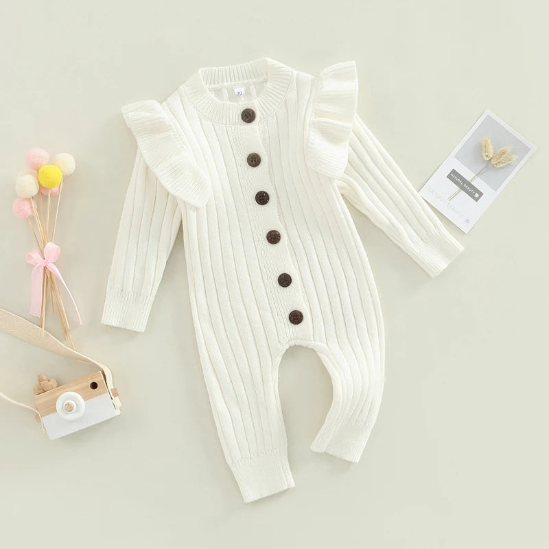 Lioraitiin 0-18M Baby Girl’s Knitted Long Sleeve Jumpsuit Fashion