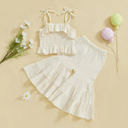 Lioraitiin Toddler Girl Set Sleeveless Smocked Lacing Strap Camisole