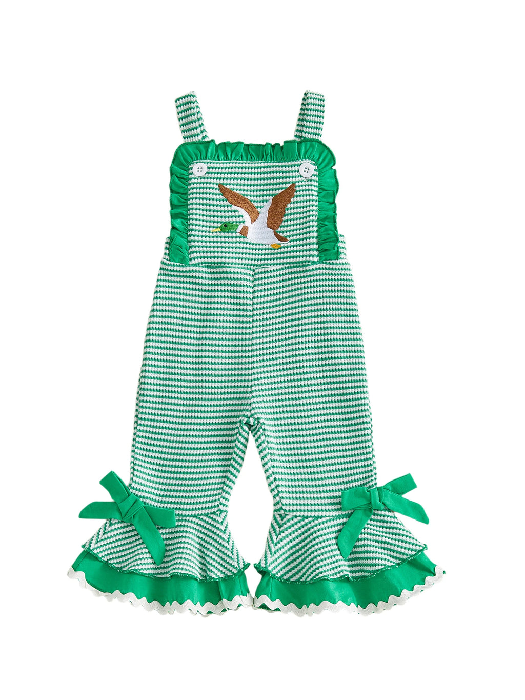 Lioraitiin ï»¿Little Girls Overalls Adorable Duck Embroidery Striped