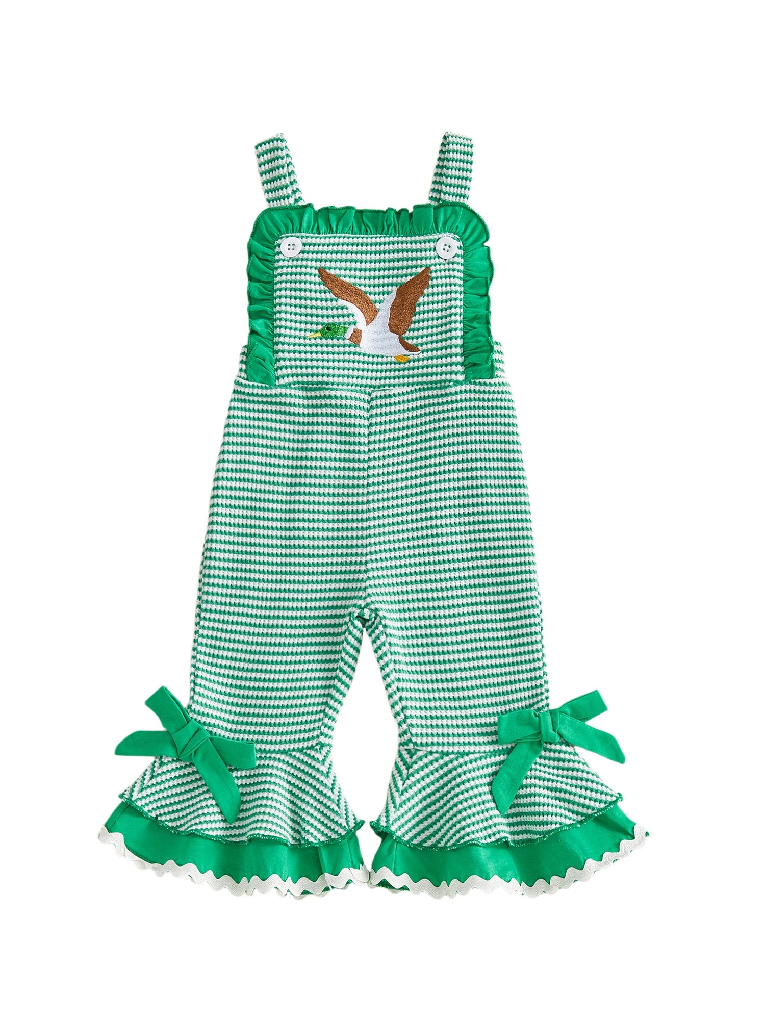 Lioraitiin ï»¿Little Girls Overalls Adorable Duck Embroidery Striped