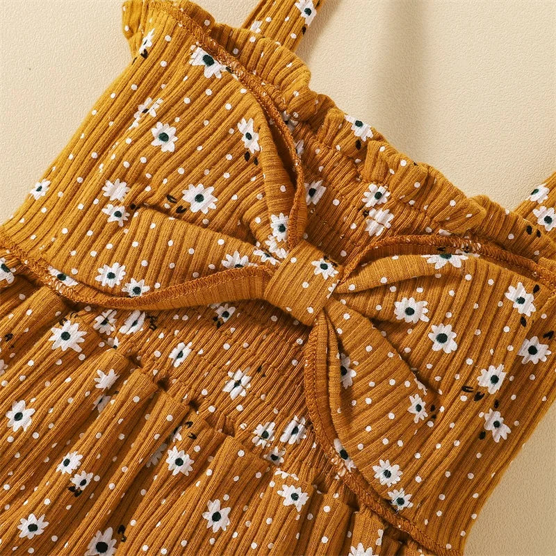 Lioraitiin Newborn Baby Ribbed Jumpsuit Baby Girls Sleeveless Flower