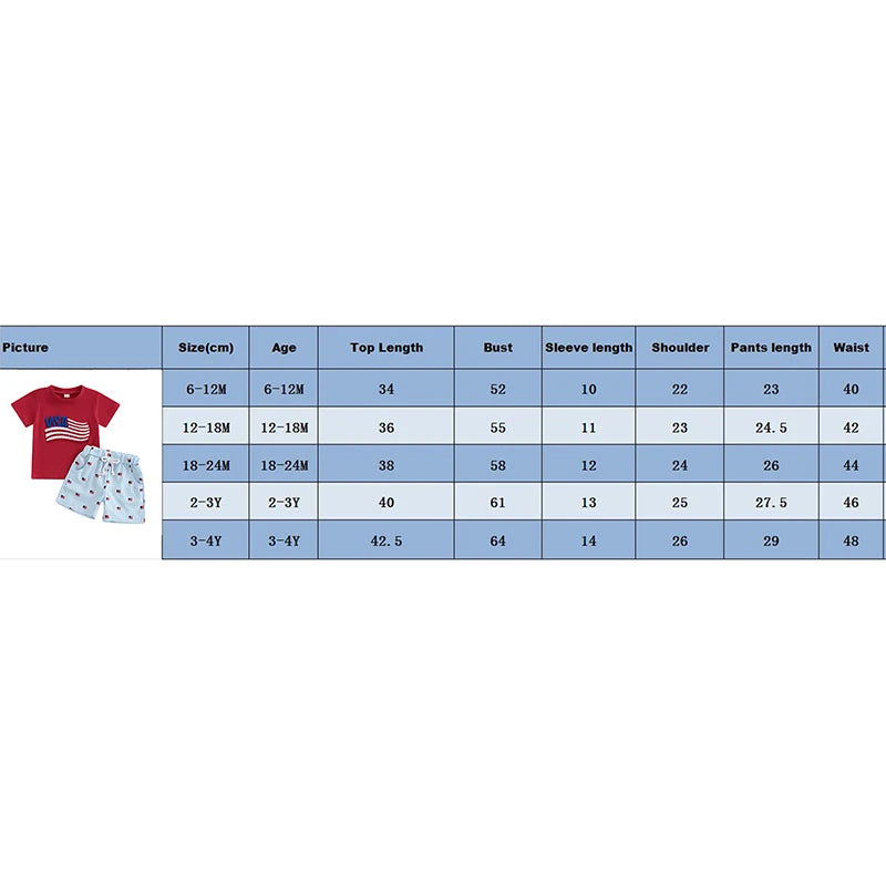 Lioraitiin Baby Boys Patriotic Outfits Flag Embroidery Short Sleeves