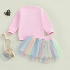 Lioraitiin 1-6Y Kids Girls Skirt Set, Long Sleeve Embroidery Letter