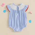 Lioraitiin Baby Girls Romper Fly Sleeve Crew Neck Stripes Embroidery