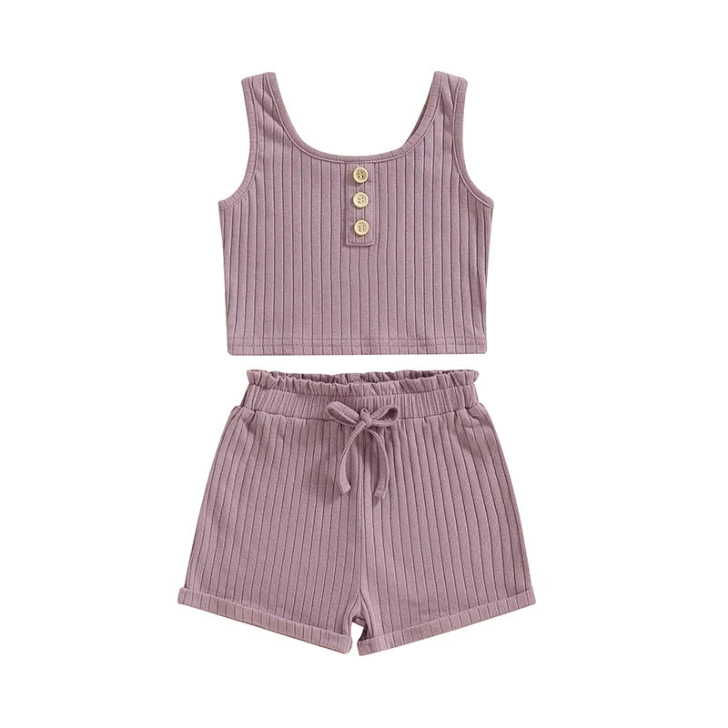 Lioraitiin 0-8Years Kid Girls 2Pcs Pants Suit Sleeveless Knitting