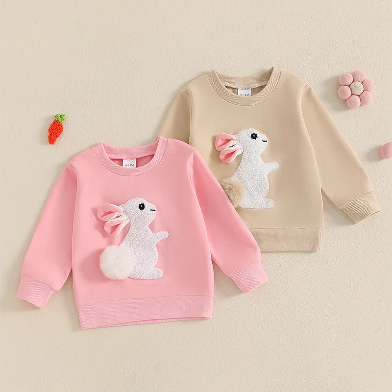 Lioraitiin Toddler Girls Boys Sweatshirts Easter Rabbit Embroidered