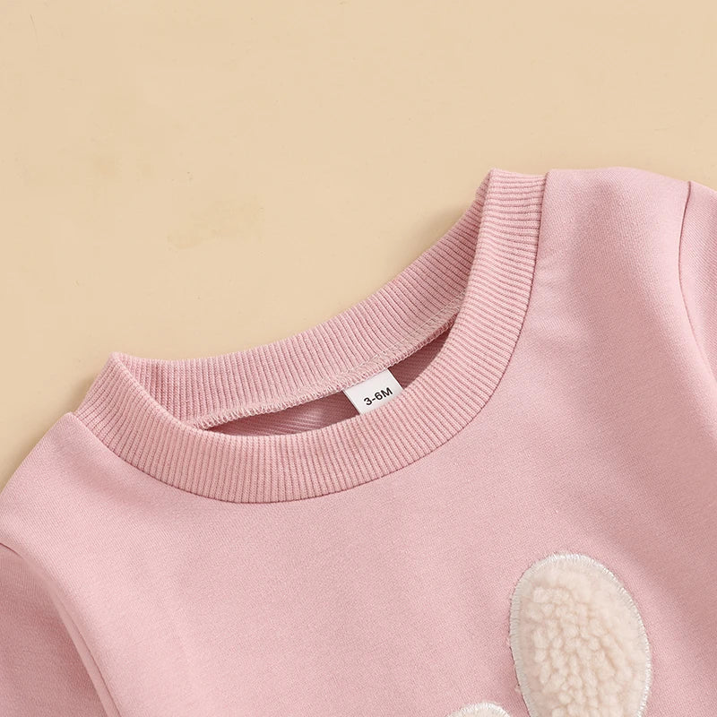 Lioraitiin Baby Girls Boys Easter Rompers Plush Bunny Embroidery Fur