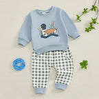 Lioraitiin Toddler Baby Boy Girl Duck Long Sleeve Sweatshirt Plaid