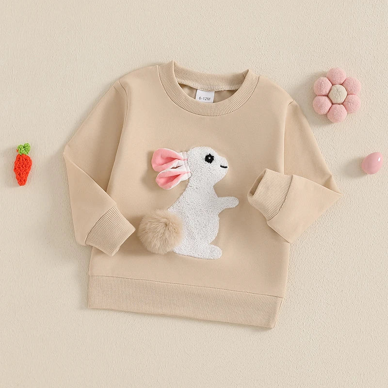 Lioraitiin Toddler Girls Boys Sweatshirts Easter Rabbit Embroidered