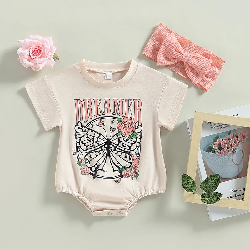 Lioraitiin 0-18M Infant Baby Girl 2Pcs Bodysuit Short Sleeve Letters