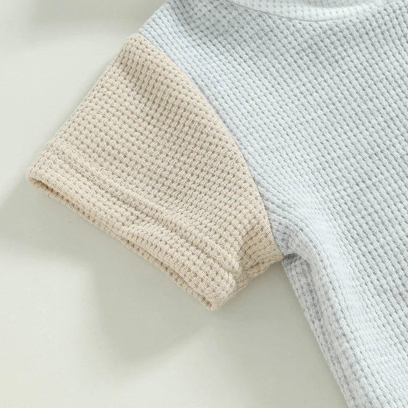 Lioraitiin Toddler Baby 2Pcs Outfits Short Sleeve Waffle Knit Pocket