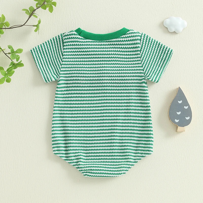 Lioraitiin Baby Girls Boys Rompers Waffle Truck Embroidery Stripe