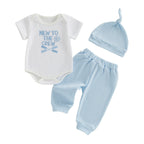 Baby Boys Outfits Letter Embroidery Round Neck Short Sleeve Waffle