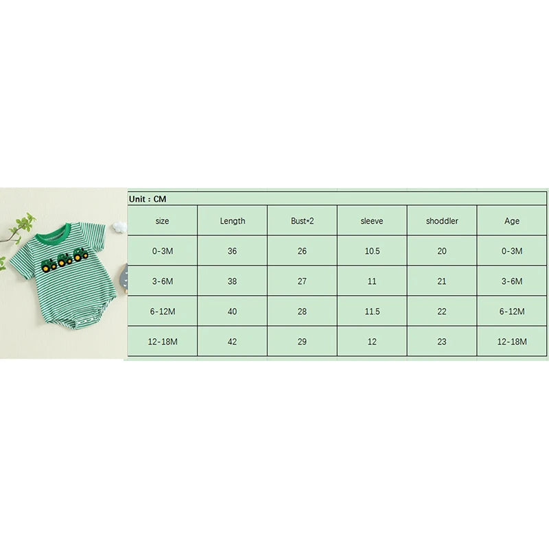 Lioraitiin Baby Girls Boys Rompers Waffle Truck Embroidery Stripe