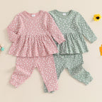 Lioraitiin 1-5Y Toddler Girl Outfits Floral Print Crew Neck Long