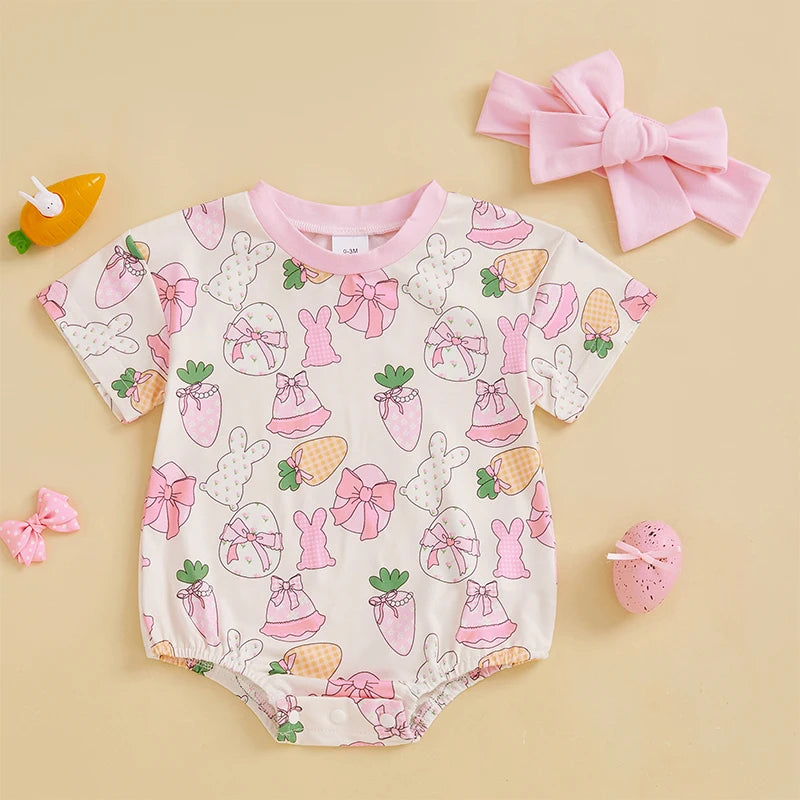 Lioraitiin 0-18M Baby Girl Easter Outfit Short Sleeve Crew Neck