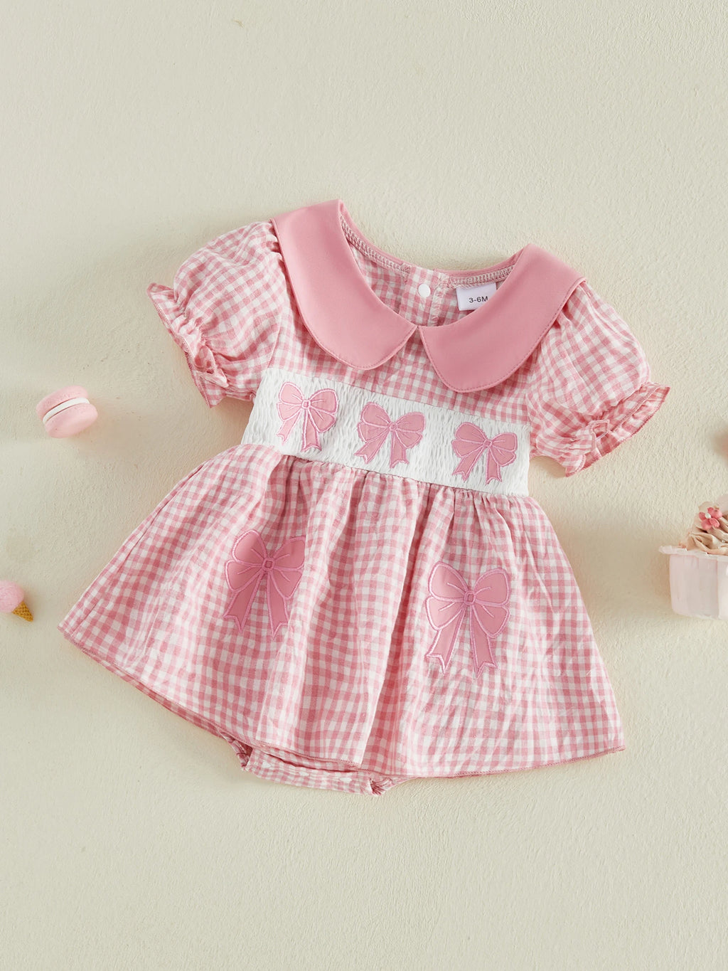 Lioraitiin Baby Girl Plaid Romper Dress Cute Bow Embroidery Smocked