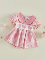 Lioraitiin Baby Girl Plaid Romper Dress Cute Bow Embroidery Smocked