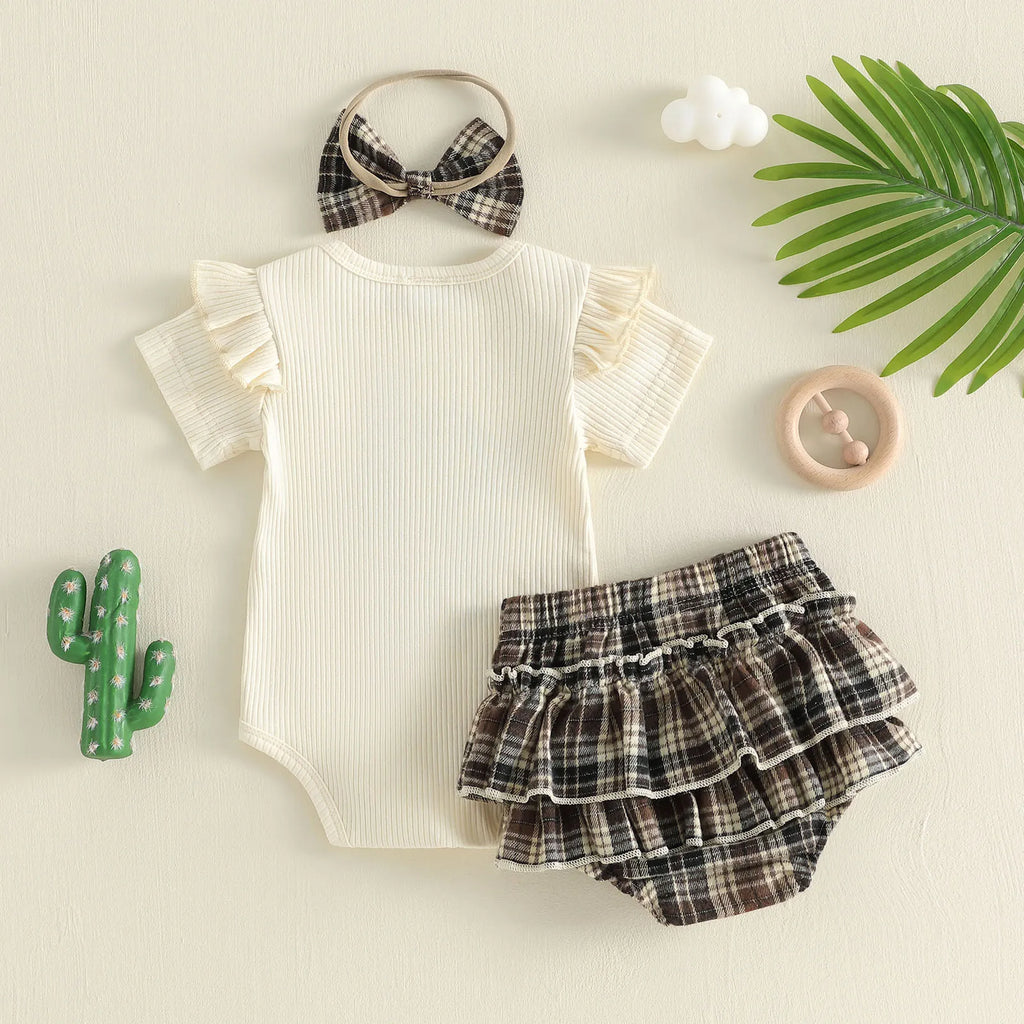 Lioraitiin Infant Girl Baby Outfit Crew Neck Ruffle Short Sleeve Bull