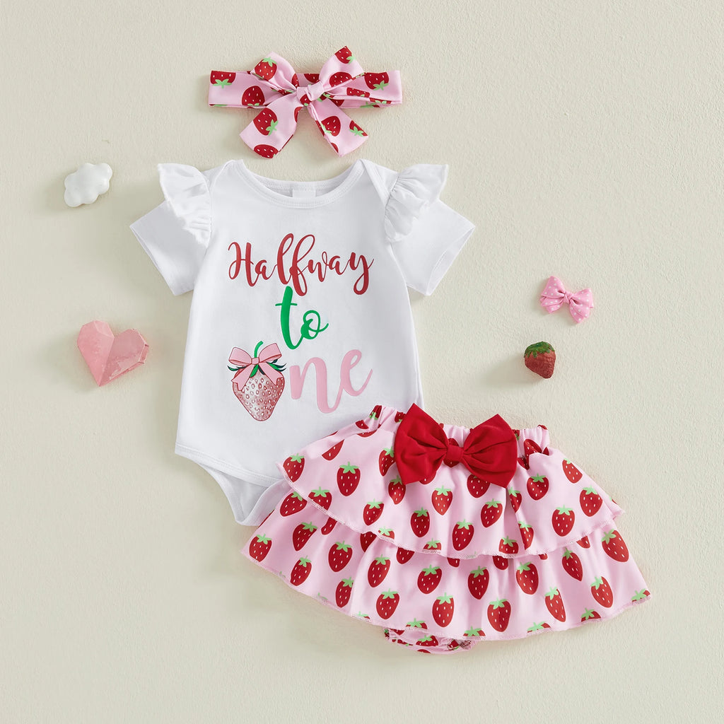 Lioraitiin Baby Girls Shorts Set Short Sleeve Letters Print Romper