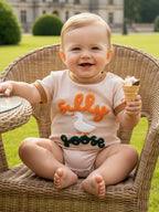 Lioraitiin Baby Girls Romper Fashionable Letter Goose Embroidery Crew