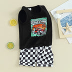Lioraitiin Toddler Boys Outfits Letter Car Print Sleeveless Tank Tops