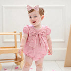 Lioraitiin Baby Girls Sweet Romper Short Sleeve Round Neck Plaid