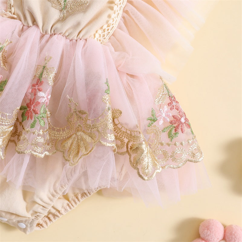 Lioraitiin 0-24M Newborn Girl Outfit Embroidery Flower Fly Sleeve
